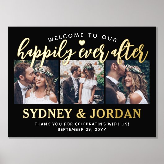 3枚の写真の後で私たちの幸せな生活へようこそ結婚。 箔ポスター (正面)