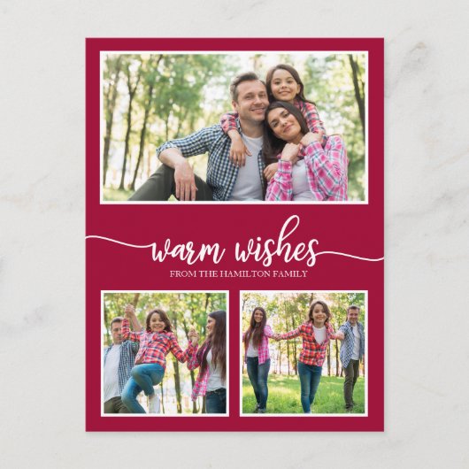 3枚の写真の温かい願いシンプルのクリスマスモダン ポストカード (正面)