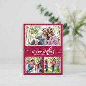 3枚の写真の温かい願いシンプルのクリスマスモダン ポストカード (スタンド正面)