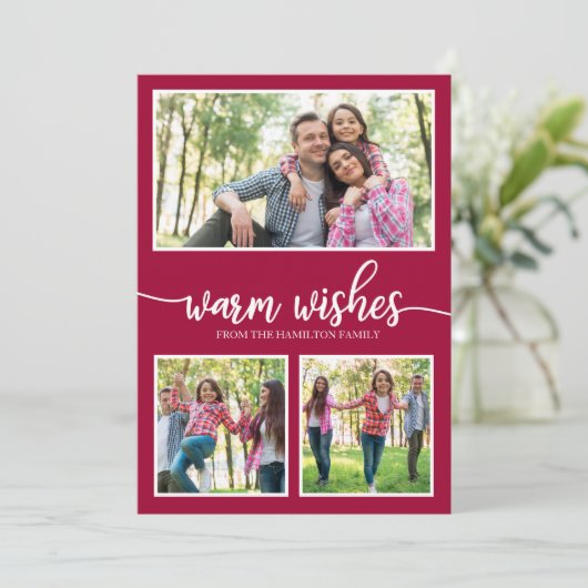 3枚の写真の温かい願いシンプルのクリスマスモダン 招待状 (スタンド正面)