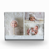 3枚の写真の組み合わせ ブルー 新生児記念品 フォトブロック (正面)