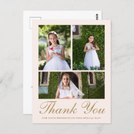 3枚の写真の花のクロス 初めての聖体拝領 ブラッシュピンク ポストカード