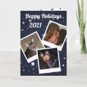 3枚の写真をレトロスタイルブルースノーフレーク シーズンカード (正面)