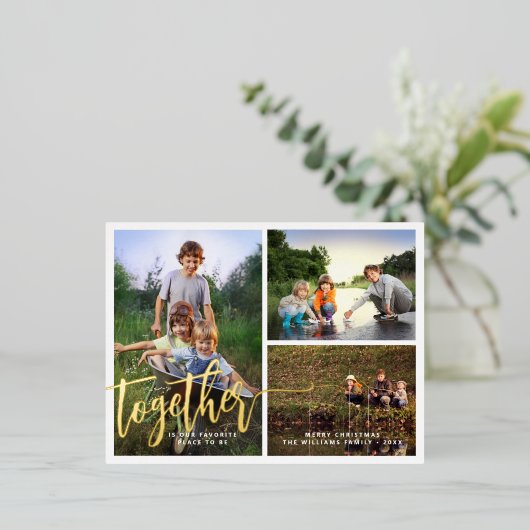 3枚の写真を一緒に楽しむ 箔シーズンポストカード (立ち正面)