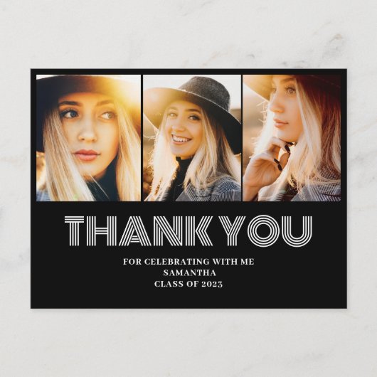 3枚の写真を並べた卒業お礼ポストカード ポストカード (正面)