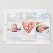 3枚の写真を使ったクリスマス・ウィンター・フrost 誕生発表 シーズンカード (正面)