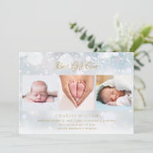 3枚の写真を使ったクリスマス・ウィンター・フrost 誕生発表 シーズンカード (スタンド正面)