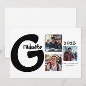 3枚の写真を使ったコラージュの卒業発表 招待状 (正面/裏面)