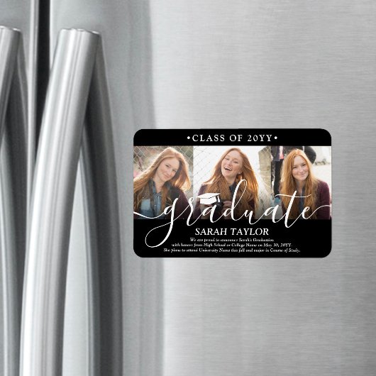 3枚の写真を使ったコラージュ 黒の卒業発表 マグネット