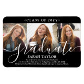 3枚の写真を使ったコラージュ 黒の卒業発表 マグネット (横)