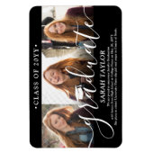 3枚の写真を使ったコラージュ 黒の卒業発表 マグネット (縦)