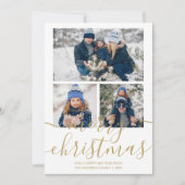 3枚の写真を使ったゴールドスクリプトのメリークリスマスカード シーズンカード (正面)