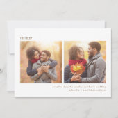 3枚の写真を使ったシンプルなタイポグラフィーのミニマルウェディング セーブザデート (正面)