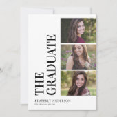 3枚の写真を使ったシンプルな卒業パーティーのコラージュ 招待状 (正面)