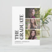 3枚の写真を使ったシンプルな卒業パーティーのコラージュ 招待状 (スタンド正面)