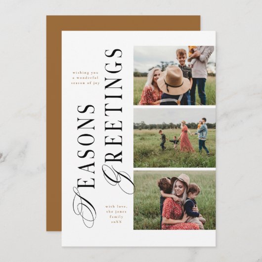 3枚の写真を使ったモダンでミニマルなデザインの季節の挨拶カード 招待状 (正面/裏面)