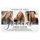 3枚の写真を使ったモダンな卒業発表コラージュ マグネット (横)