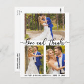 3枚の写真を使ったモダンな結婚式の愛と感謝のスクリプト ポストカード (正面/裏面)