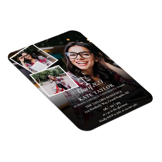 3枚の写真を使った法科大学院卒業パーティー招待状マグ マグネット (右側)