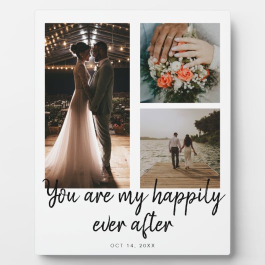 3枚の写真を使った結婚1周年コラージュ名言 フォトプラーク (正面)