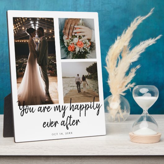 3枚の写真を使った結婚1周年コラージュ名言 フォトプラーク (側面)