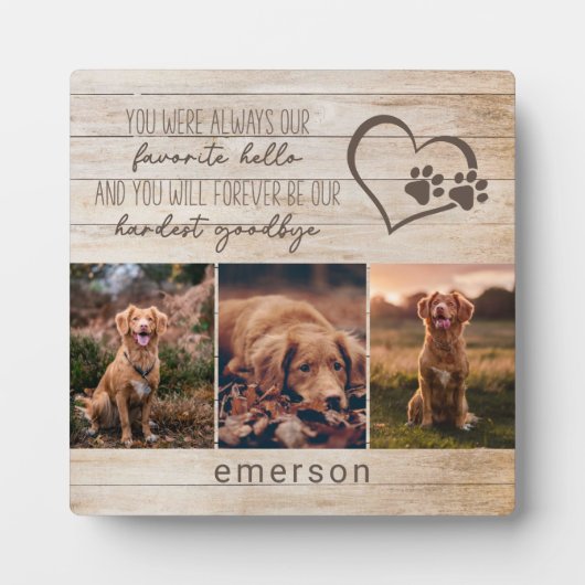 3枚の写真を使った rusticなペットの追悼 フォトプラーク (正面)