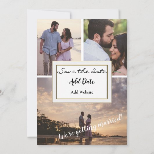 3枚の写真を使ったSave the Dateのお知らせ 招待状 (正面)
