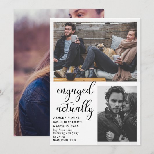 3枚の写真を使用したモダンなエンゲージメントパーティーの招待状 招待状 (正面/裏面)
