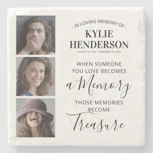 3枚の写真を愛する思い出に ストーンコースター (正面)