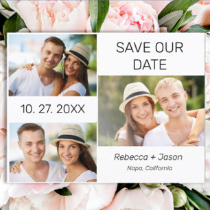 3枚の写真を組み合わせた結婚式のSave the Dateポストカード インビテーションポストカード