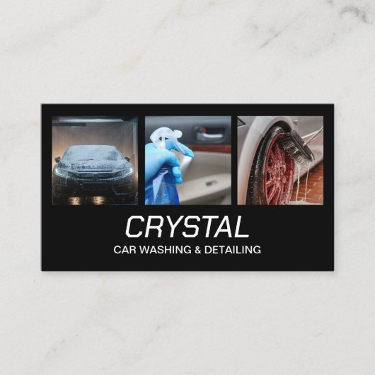 3枚の写真を詳しく表示する洗車と自動車 名刺 (正面)