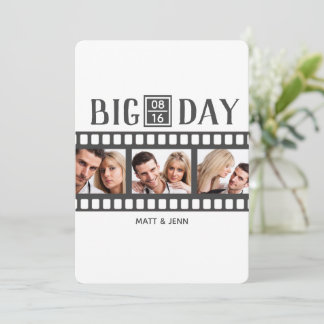 3枚の写真を追加おもしろいフィルム結婚式招待状 招待状