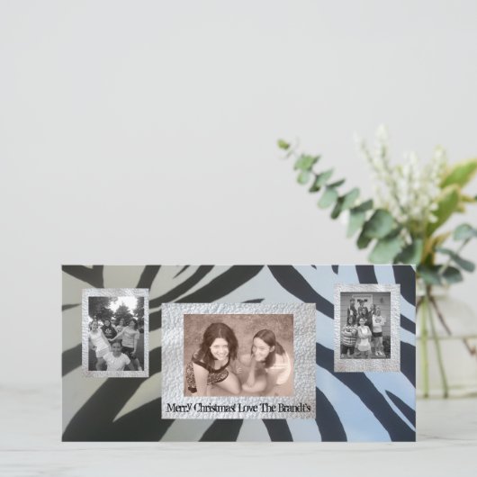 3枚の写真を追加クリスマスカードゼブラ印刷 シーズンカード (スタンド正面)