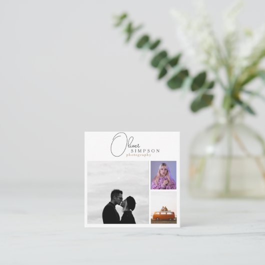 3枚の写真を追加Script Photography QR スクエア名刺 (スタンド正面)