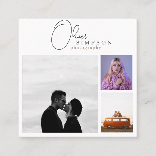 3枚の写真を追加Script Photography QR スクエア名刺 (正面)