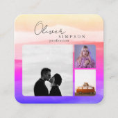 3枚の写真を追加Script Water color Holography QR スクエア名刺 (正面)