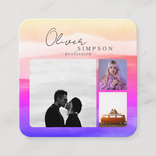 3枚の写真を追加Script Water color Holography QR スクエア名刺 (正面)