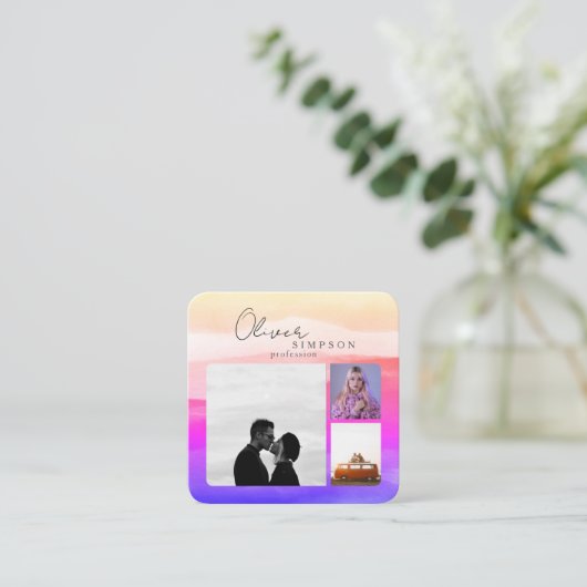 3枚の写真を追加Script Water color Holography QR スクエア名刺 (スタンド正面)