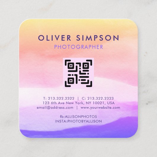 3枚の写真を追加Script Water color Holography QR スクエア名刺 (裏面)