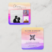 3枚の写真を追加Script Water color Holography QR スクエア名刺 (正面/裏面)