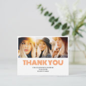 3枚の写真を飾った卒業お礼メッセージ ポストカード (スタンド正面)