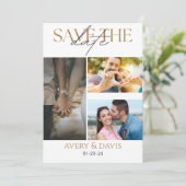 3枚の写真を飾った結婚式の招待状（Save The Date） セーブザデート (スタンド正面)
