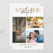 3枚の写真を飾った結婚式のSave The Date招待状 セーブザデート (正面/裏面)