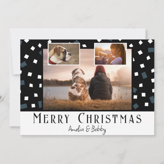 3枚の写真を飾る モダンな黒と白のクリスマスカード シーズンカード (正面)