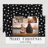 3枚の写真を飾る モダンな黒と白のクリスマスカード シーズンカード (正面/裏面)