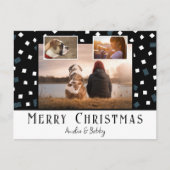 3枚の写真を飾る モダンな黒と白のクリスマス シーズンポストカード (正面)