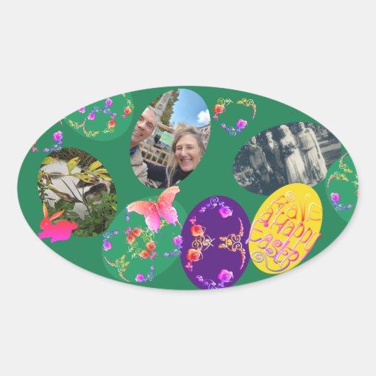 3枚の写真イースターエッグステッカー 楕円形シール (正面)