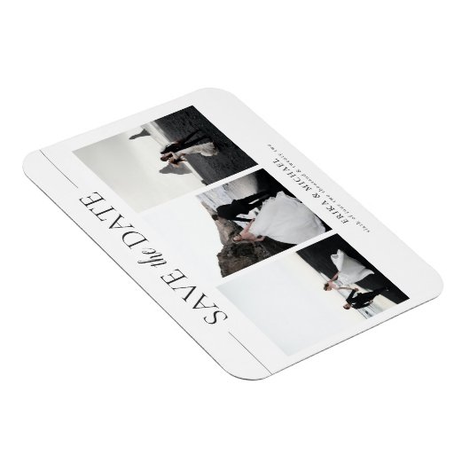 3枚の写真エレガントクラシック写真ウェディング日付の保存 マグネット (右側)