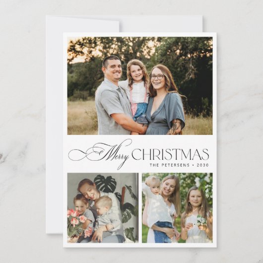 3枚の写真エレガントタイポグラフィメリークリスマス シーズンカード (正面)