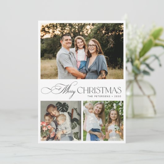 3枚の写真エレガントタイポグラフィメリークリスマス シーズンカード (スタンド正面)